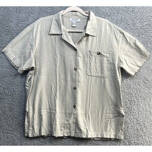 H Look‎ 100% Silk Button Front Shirt Beige Short Sleeve Womens Large